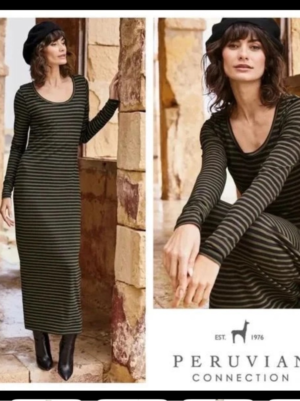 Peruvian Connection Andover
Pima Cotton Long Sleeve Striped
Stretchy Maxi Dress